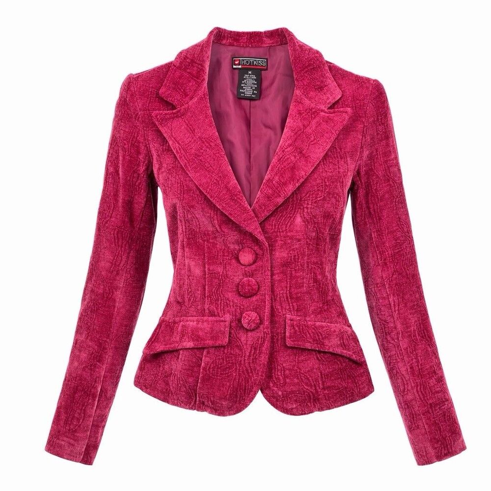 Hot Kiss Y2K Floral Textured Velvet Blazer Magenta Pink Women’s Medium Fitted